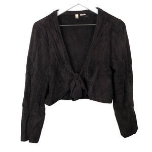 Anthropologie Moth Cropped Chenille Front Tie Sweater